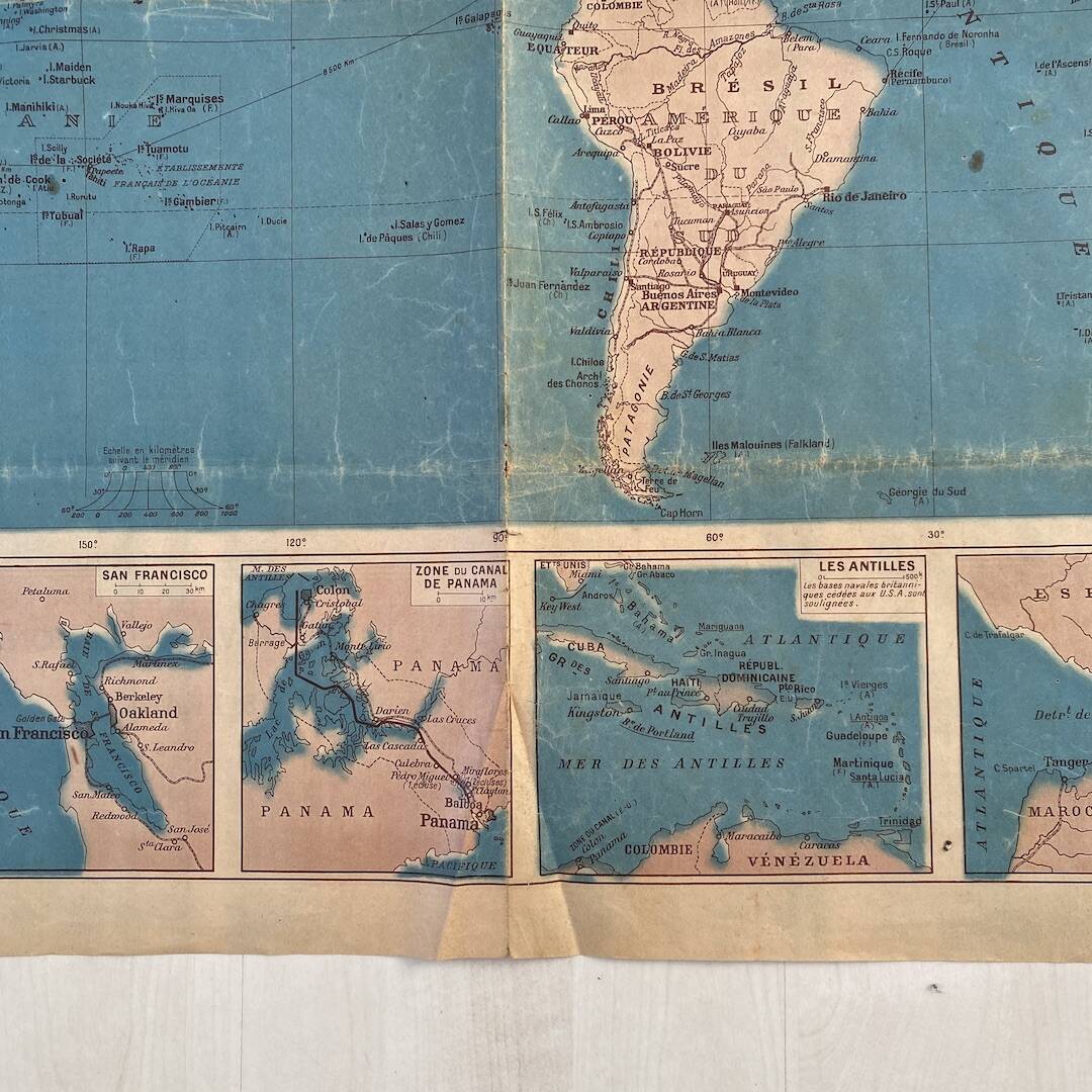 Vintage world map planisphere 1939