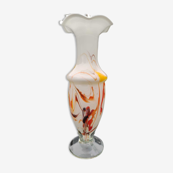 Vase en verre soufflé de Murano, blanc flammé
