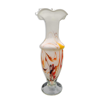 Murano blown glass vase, flamed white