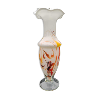 Vase en verre soufflé de Murano, blanc flammé