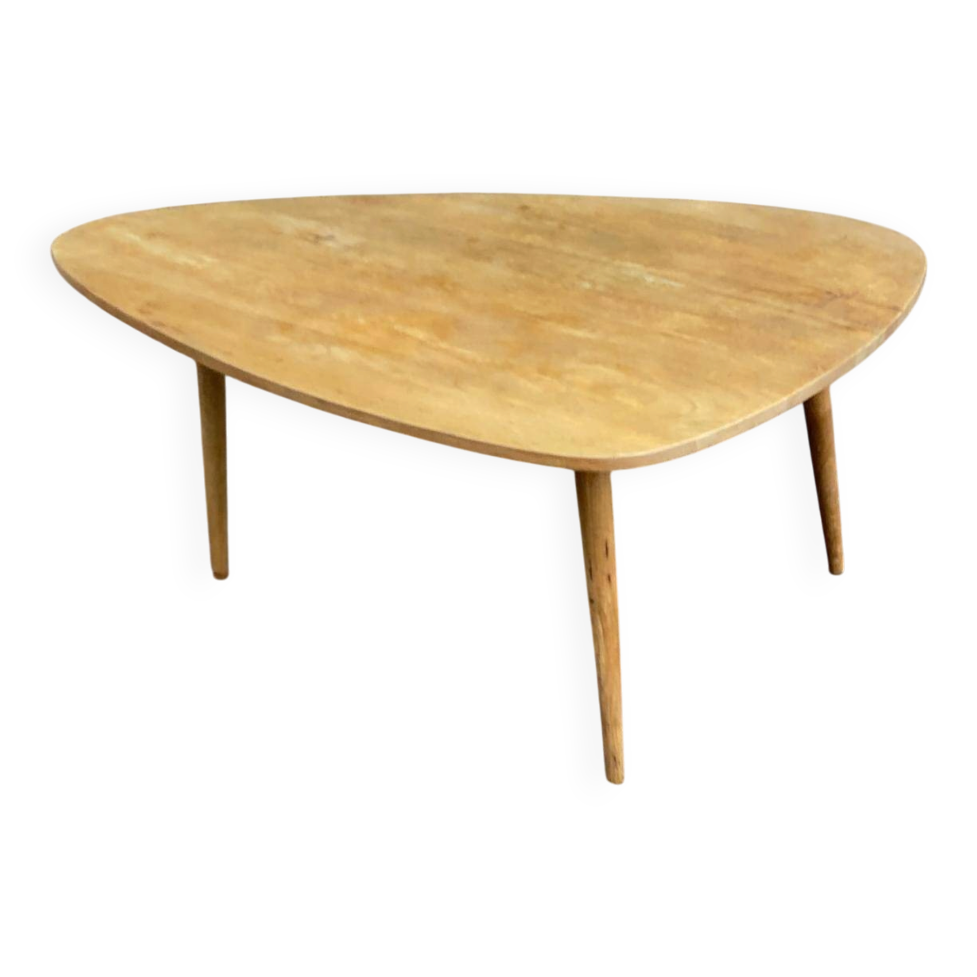 Scandinavian coffee table in the shape of a pebble/bean made of light solid wood from the years.