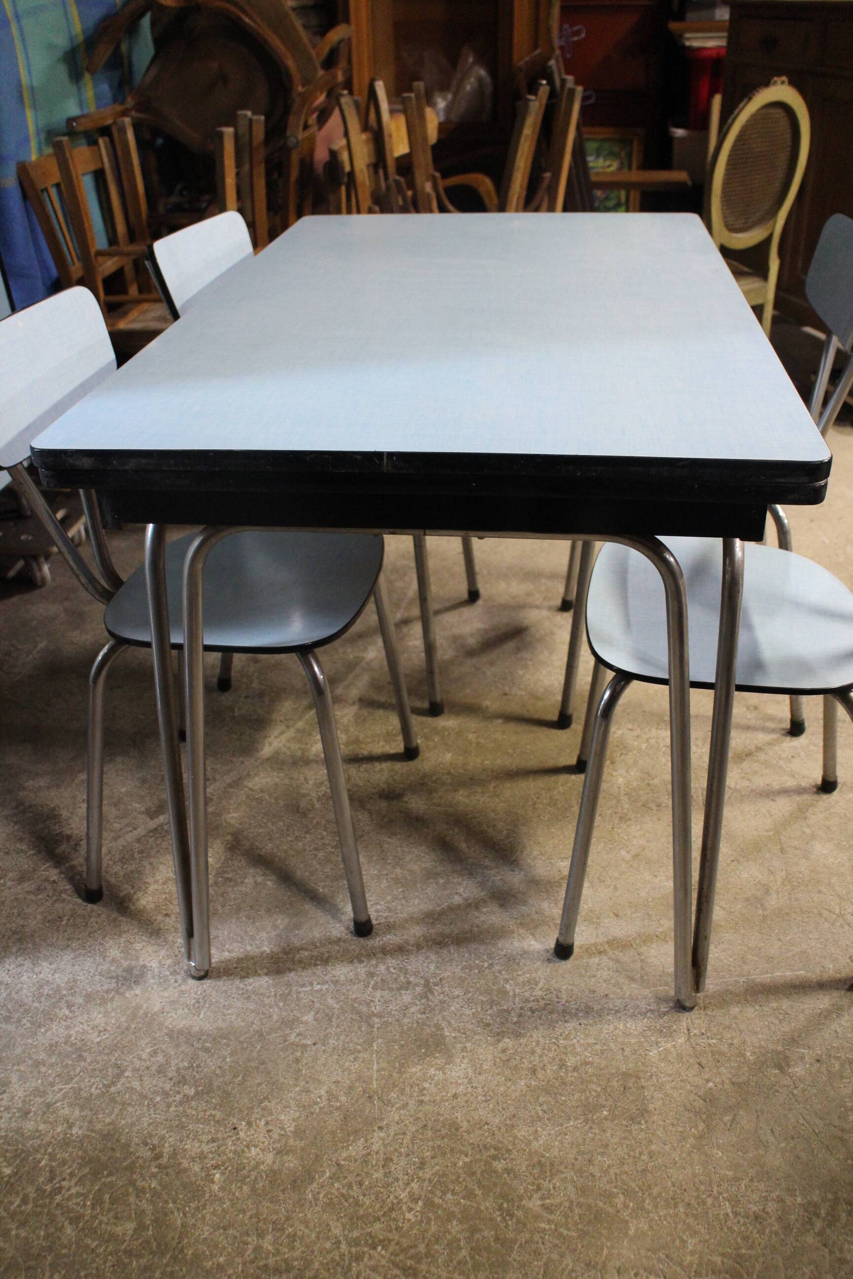 complete kitchen in blue formica buffet table and chairs
