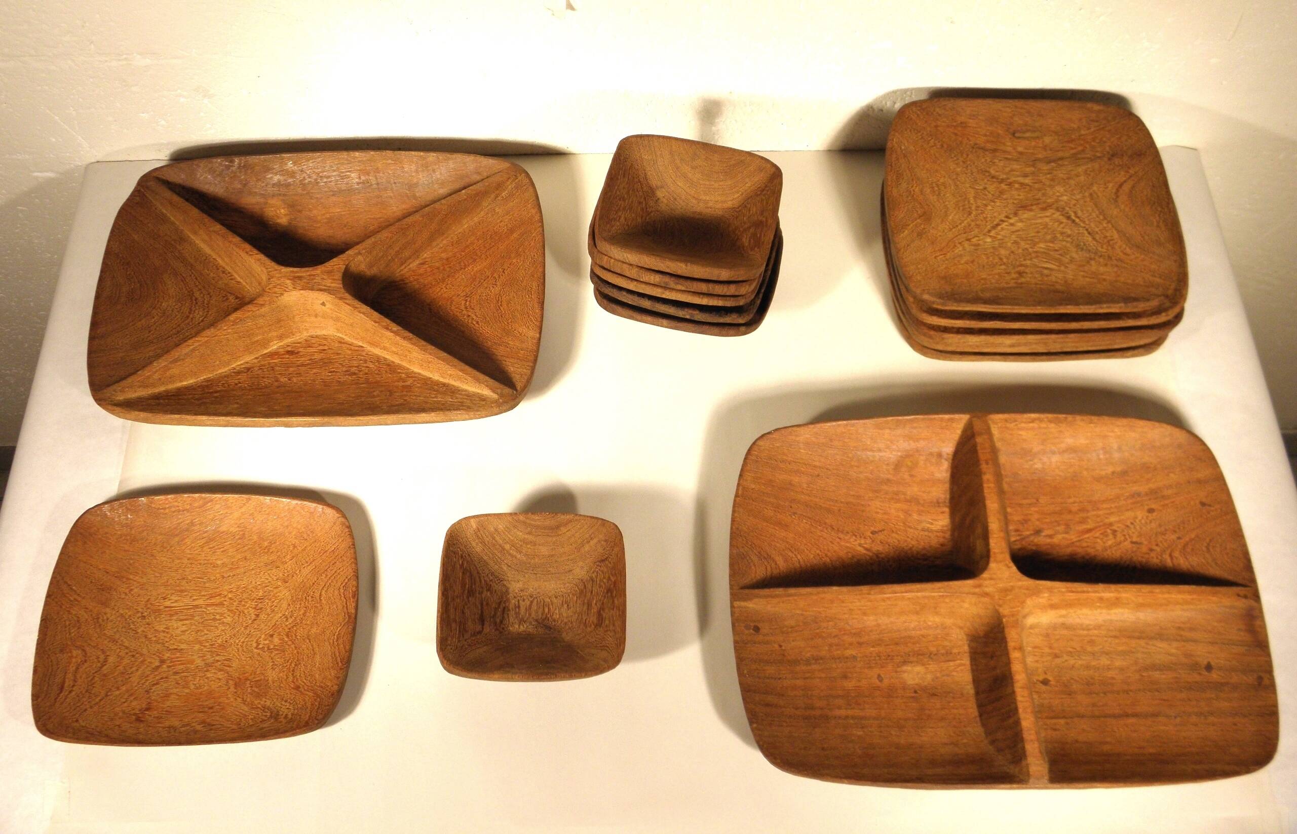 Exotic wood plate and bowl tray set