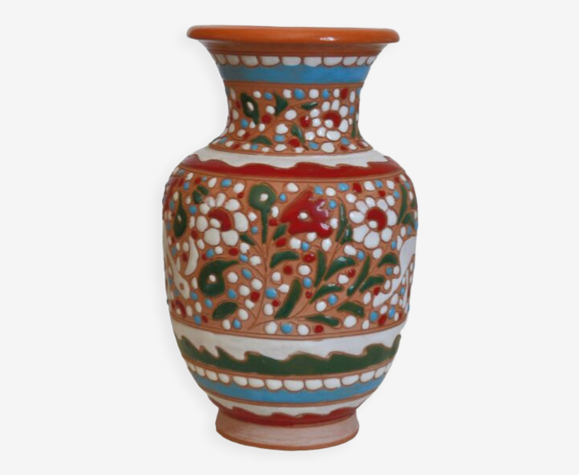 Vase artisanal signé coloré à motifs