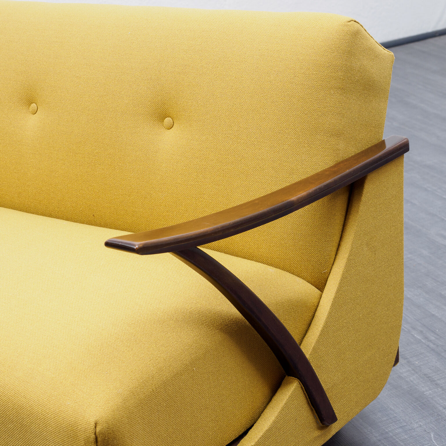 50s convertible sofa, refurbished, yellow