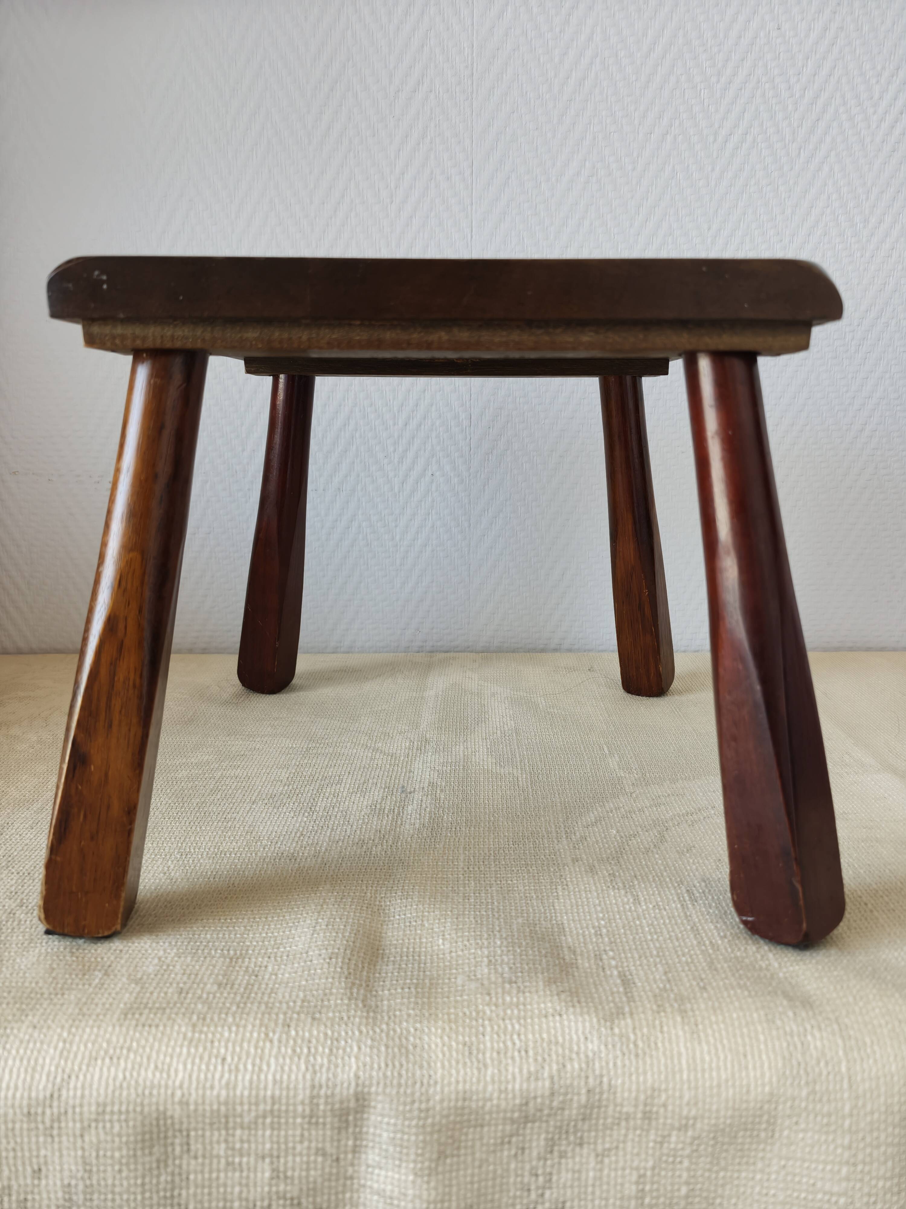 Wooden stool in Scandinavian style, handcrafted, circa 1960.