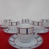 Ensemble de 6 tasses a café basque porcelaine bleu et rouge