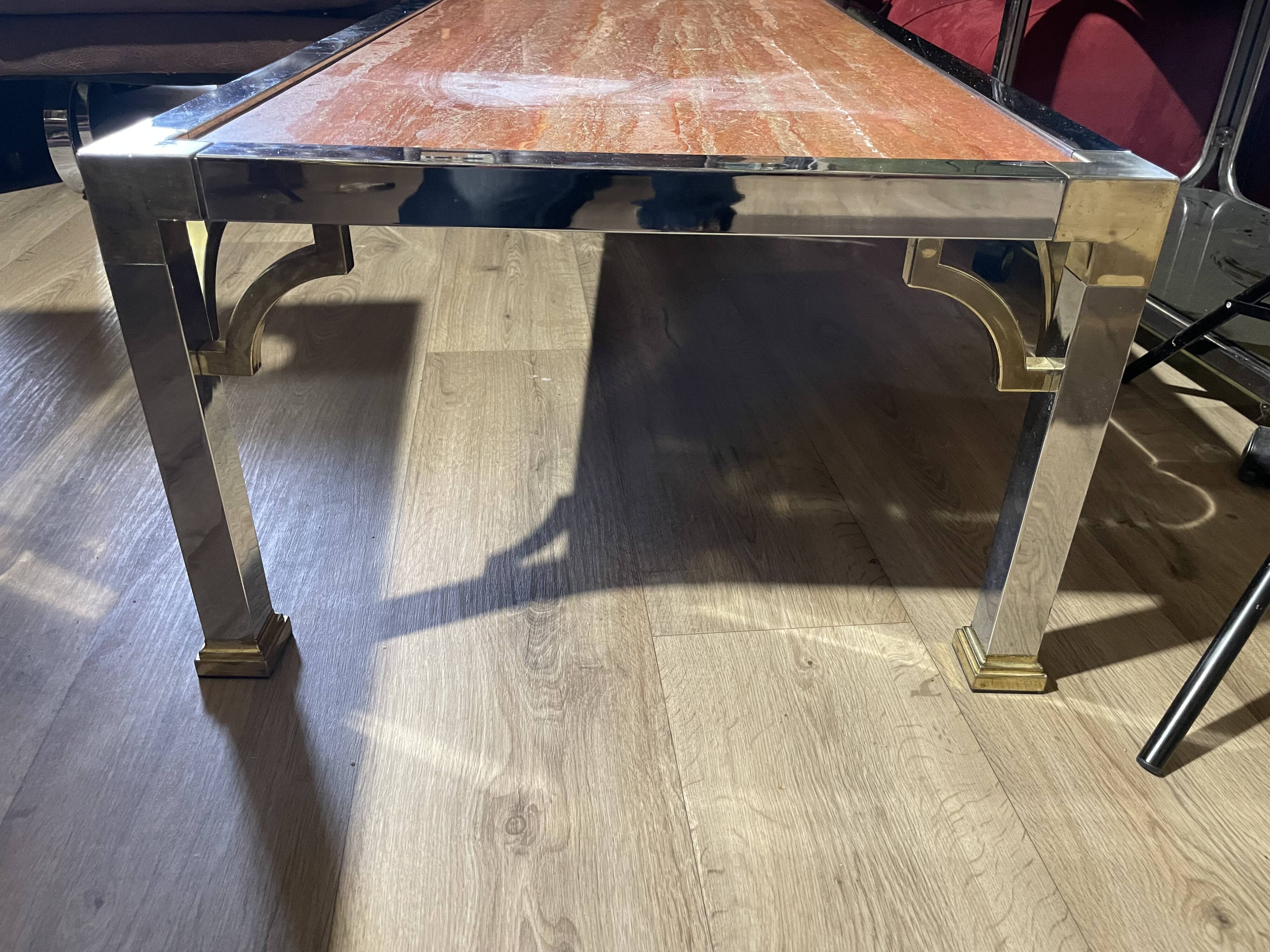 Vintage coffee table chrome steel and brass marble top Italy circa 1970