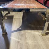 Vintage coffee table chrome steel and brass marble top Italy circa 1970