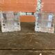 Pair of Modernist Cube Design Candle Holders Moulded Glass 1970s Vintage