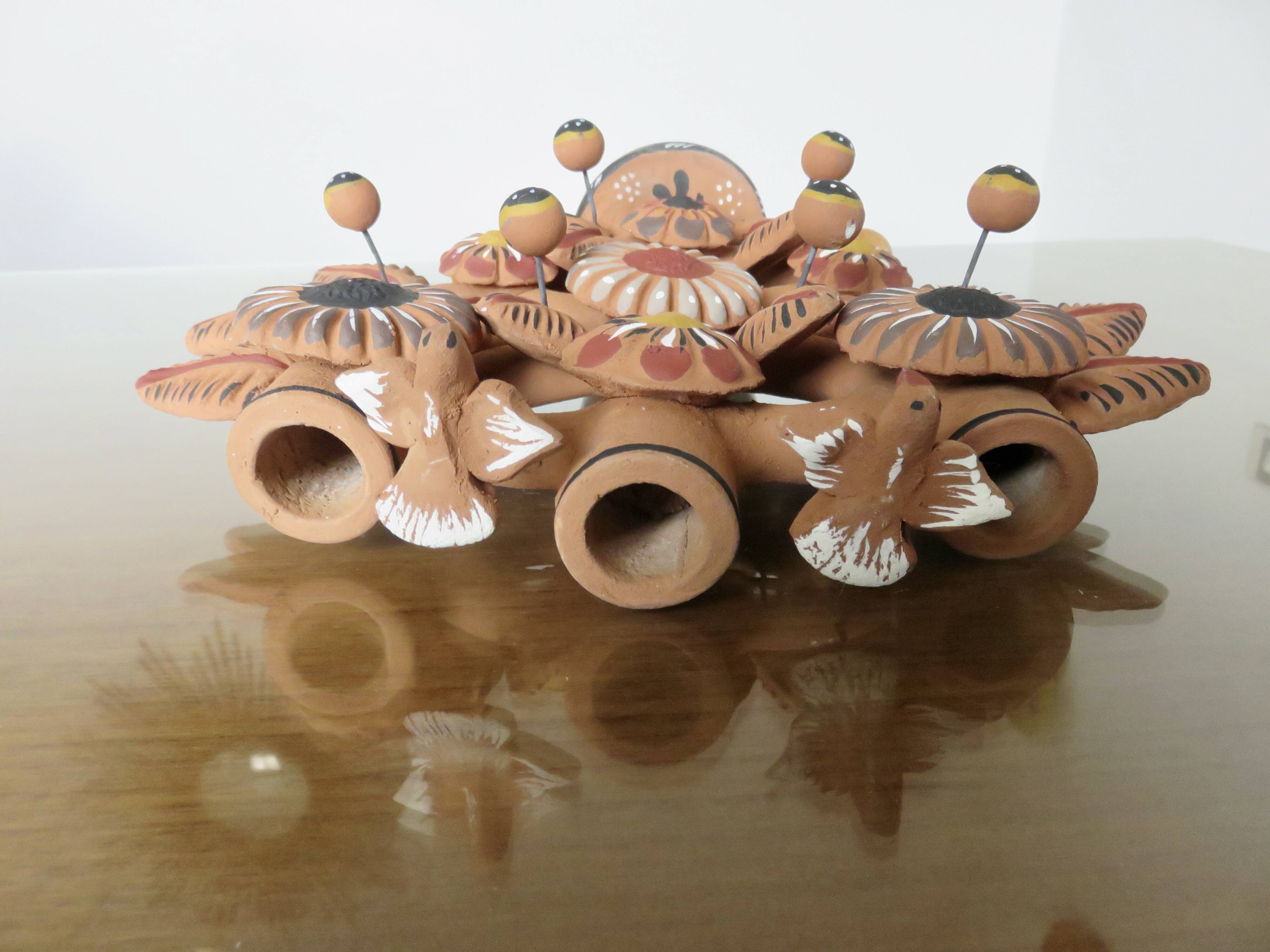 Chandelier, Mexican candlestick "tree of life" terracotta, 1970