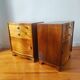 Pair of Art Deco curved bedside tables in light wood.