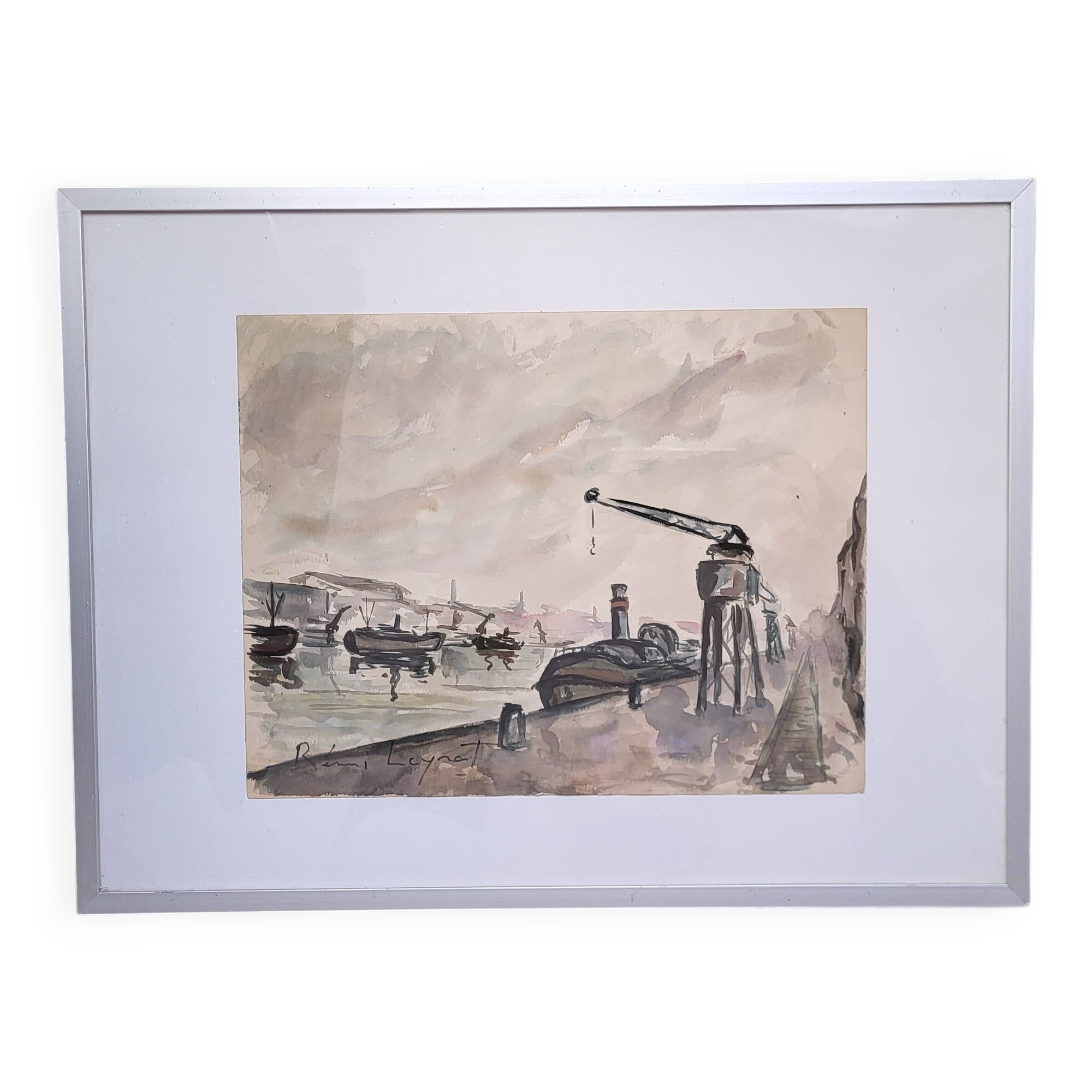 Watercolor "The Barges" by Rémi Leyrat