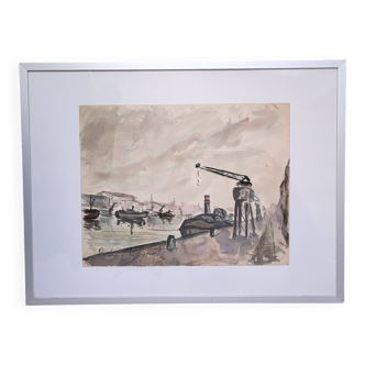 Watercolor "The Barges" by Rémi Leyrat