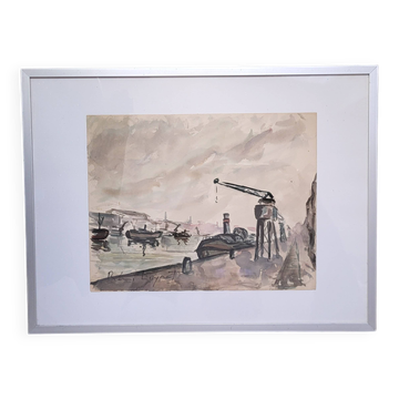 Watercolor "The Barges" by Rémi Leyrat
