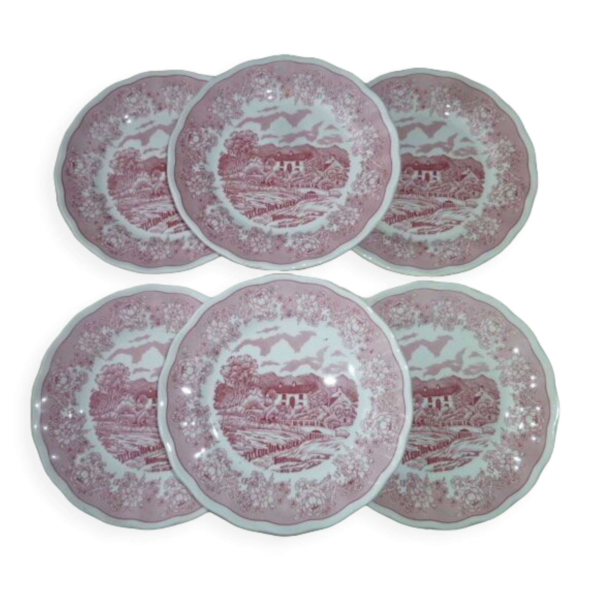 Set of 6 Italian ceramic dessert plates Swiss Landscape