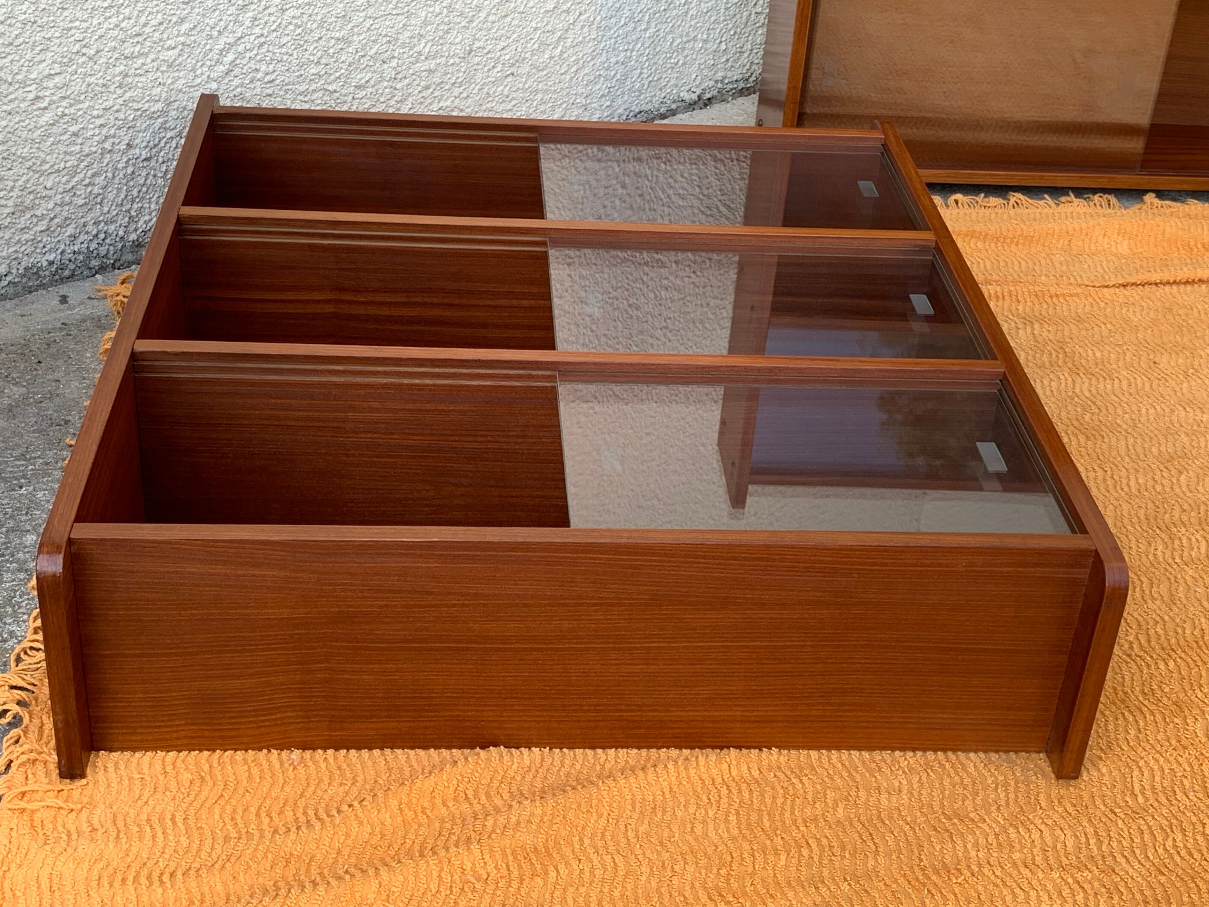 glass wall bookcase in vintage teak 1950