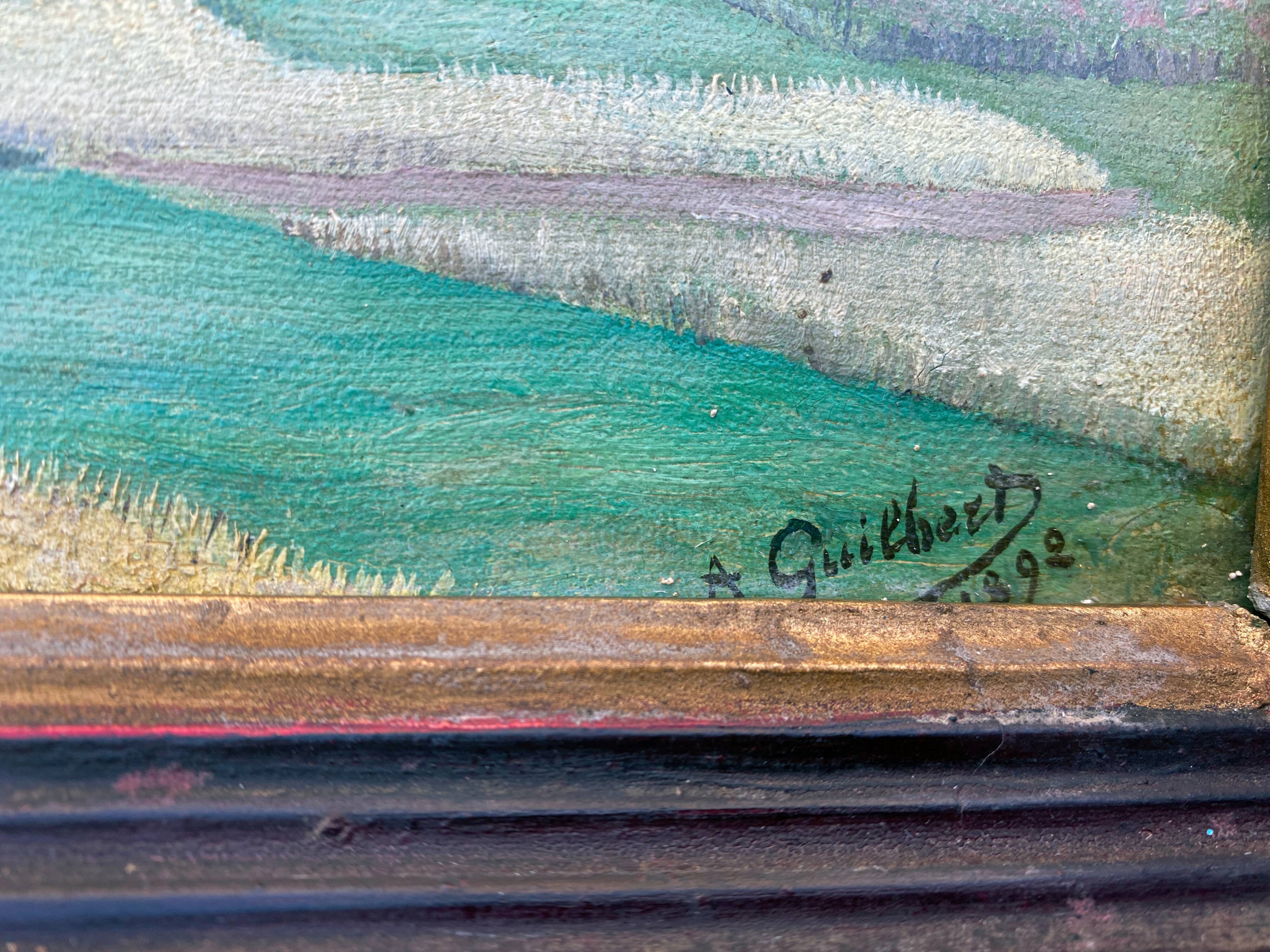 Impressionist painting HST Landscape with vines A. Guilbert 1892 éc. Chatou