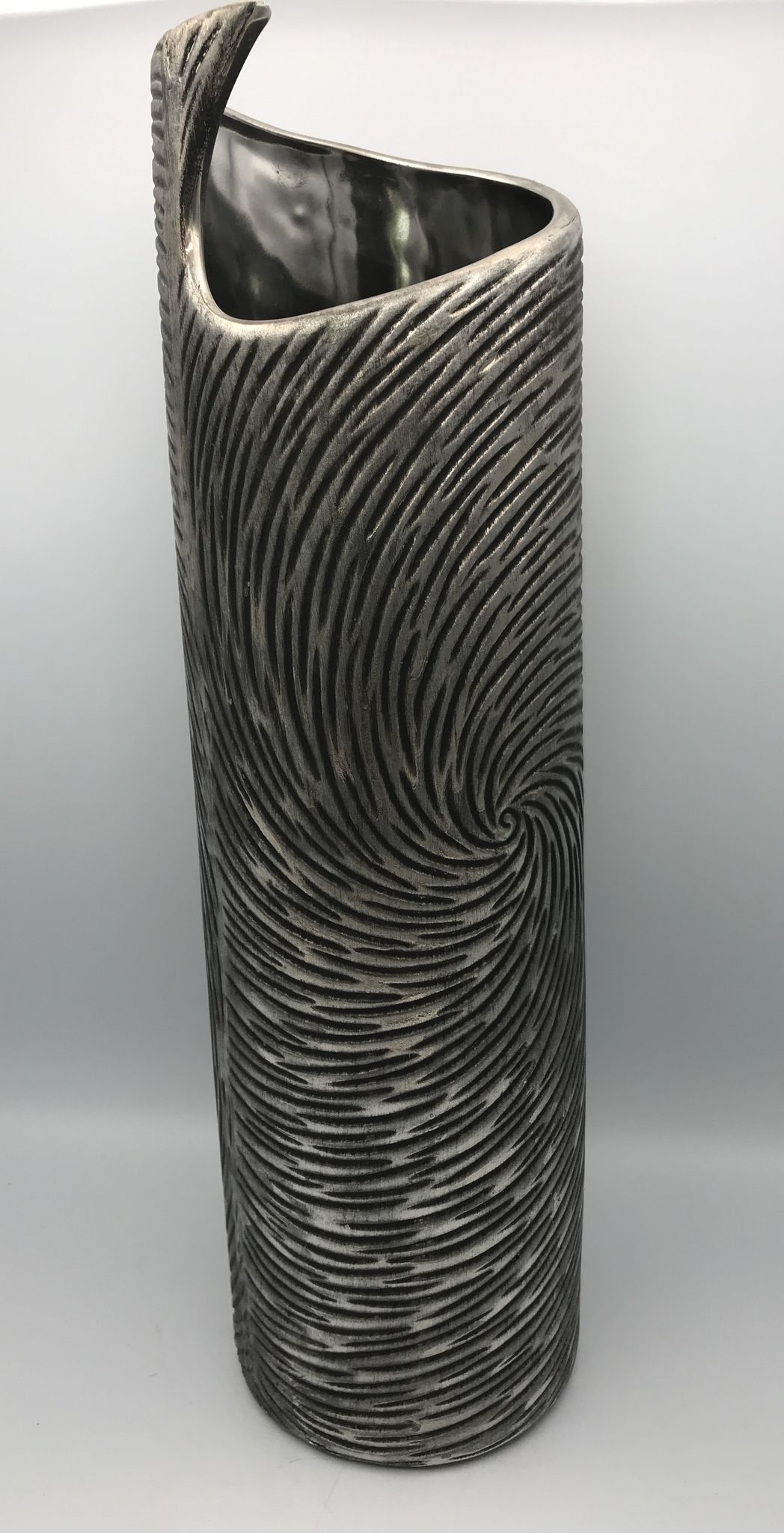 Vase tubulaire en céramique à effet de couleur argenté 39 cm