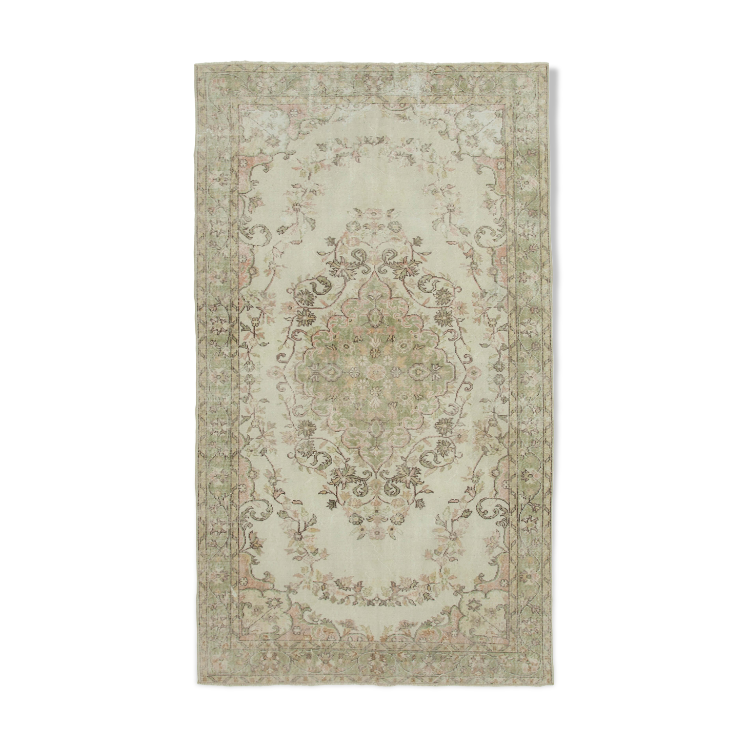Turkish hand-knotted decorative 1970s beige carpet 170 cm x 295 cm