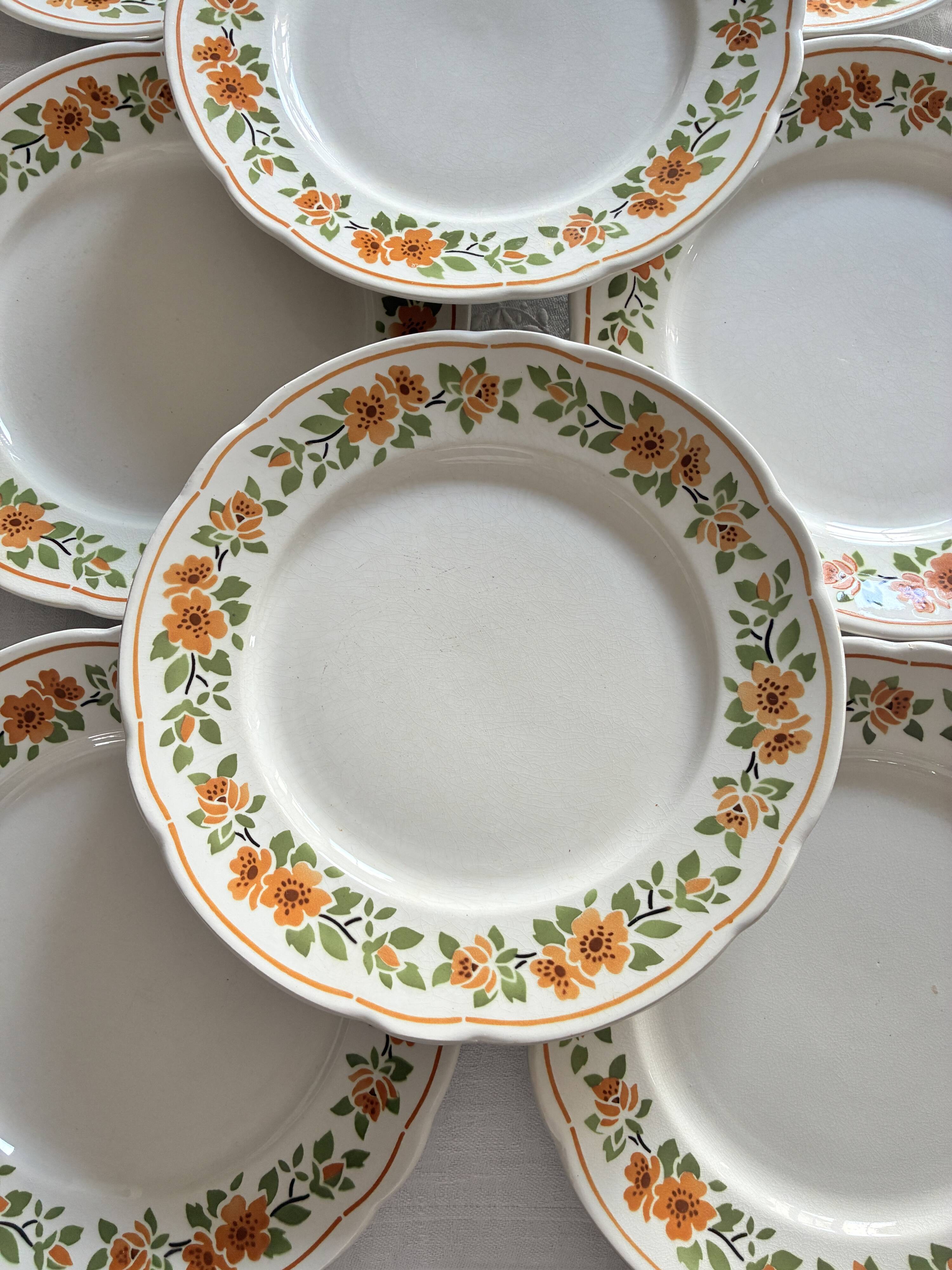 Lot 8 assiettes plates fleuries Badonviller
