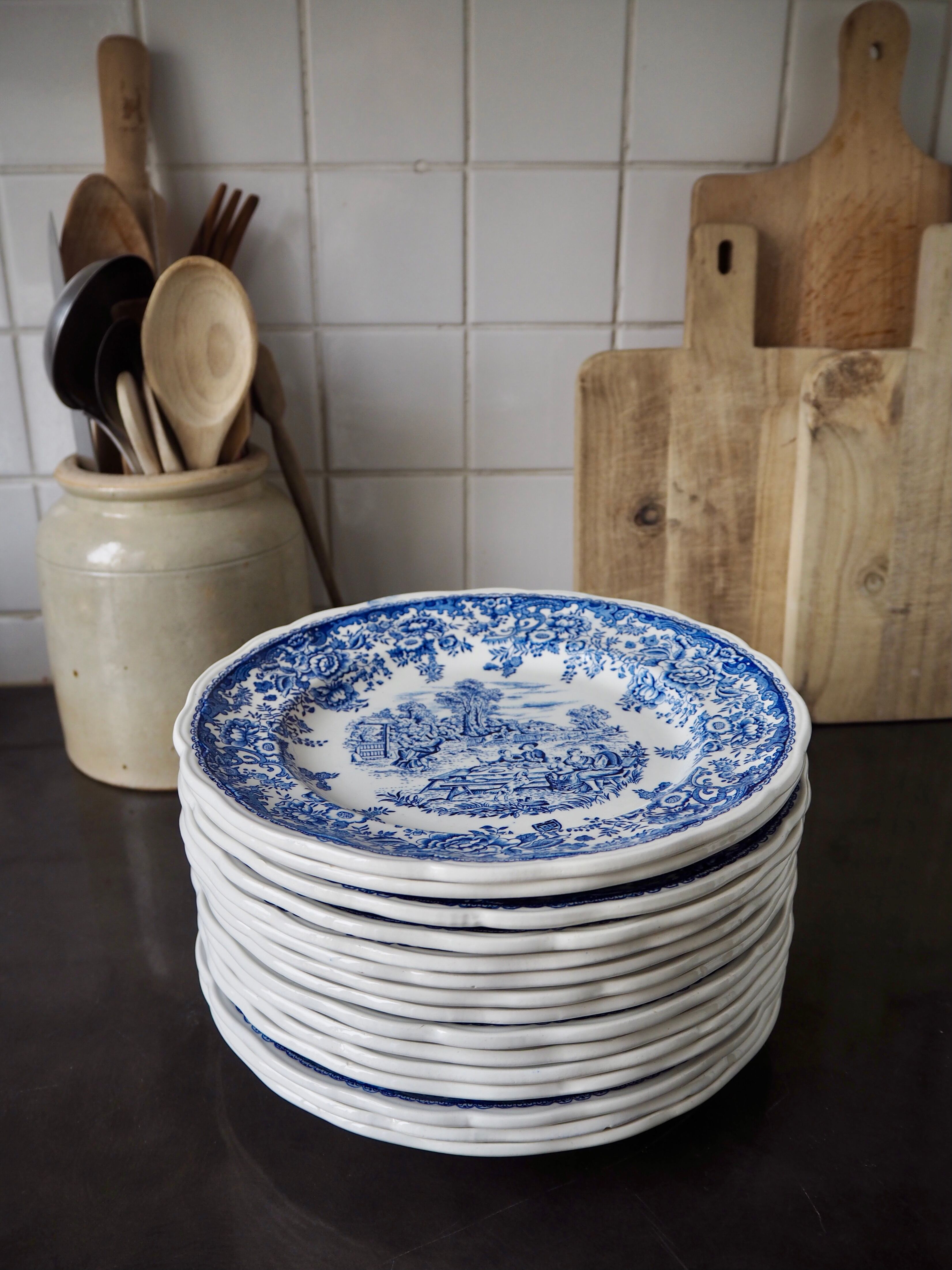Set of 15 diner plates with English motifs Lunéville
