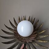 Vintage retro ceiling light, gold metal, sunburst