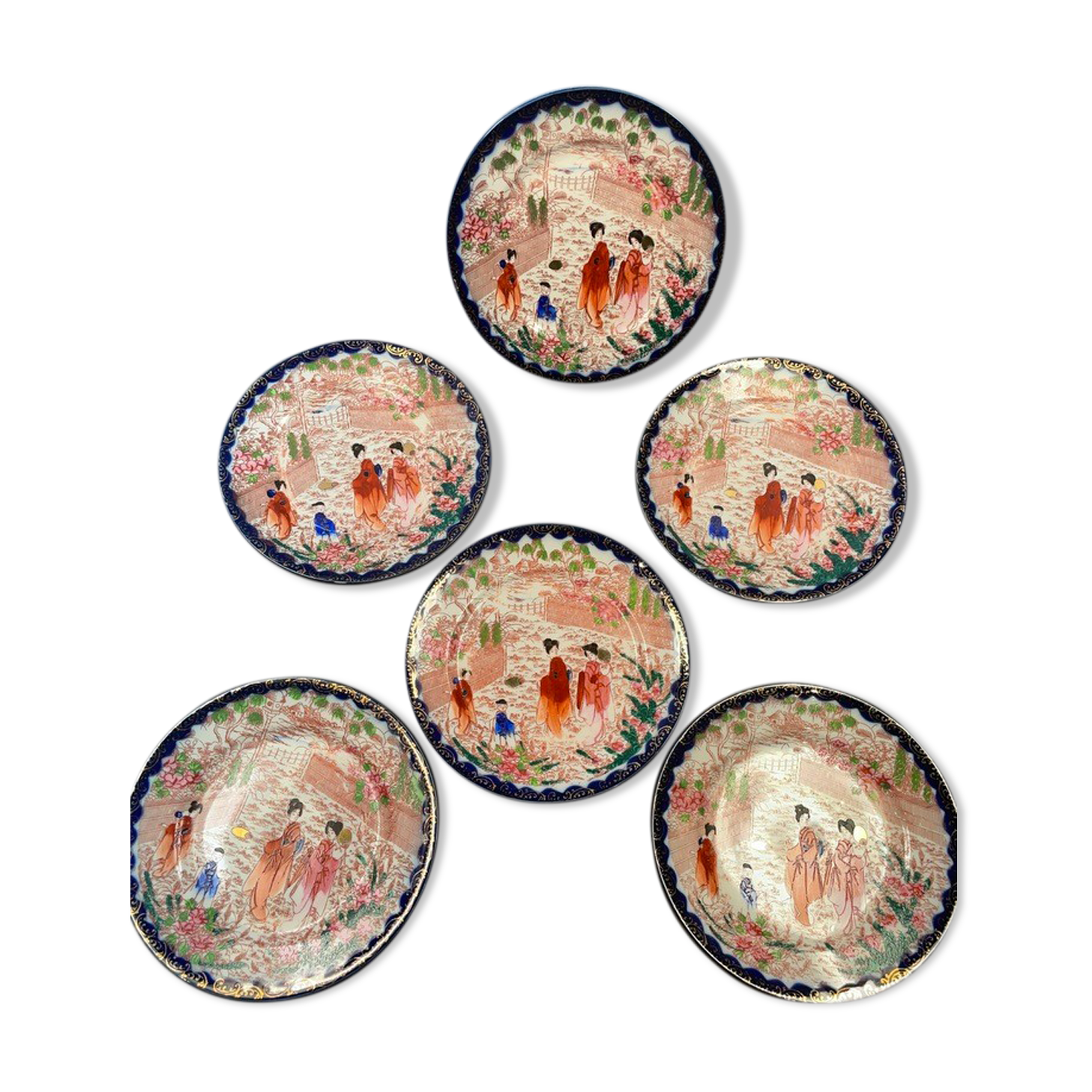 Details about Asian porcelain, (Japan!) set of 6 Plates - ideogram, diameter 18.7 cm