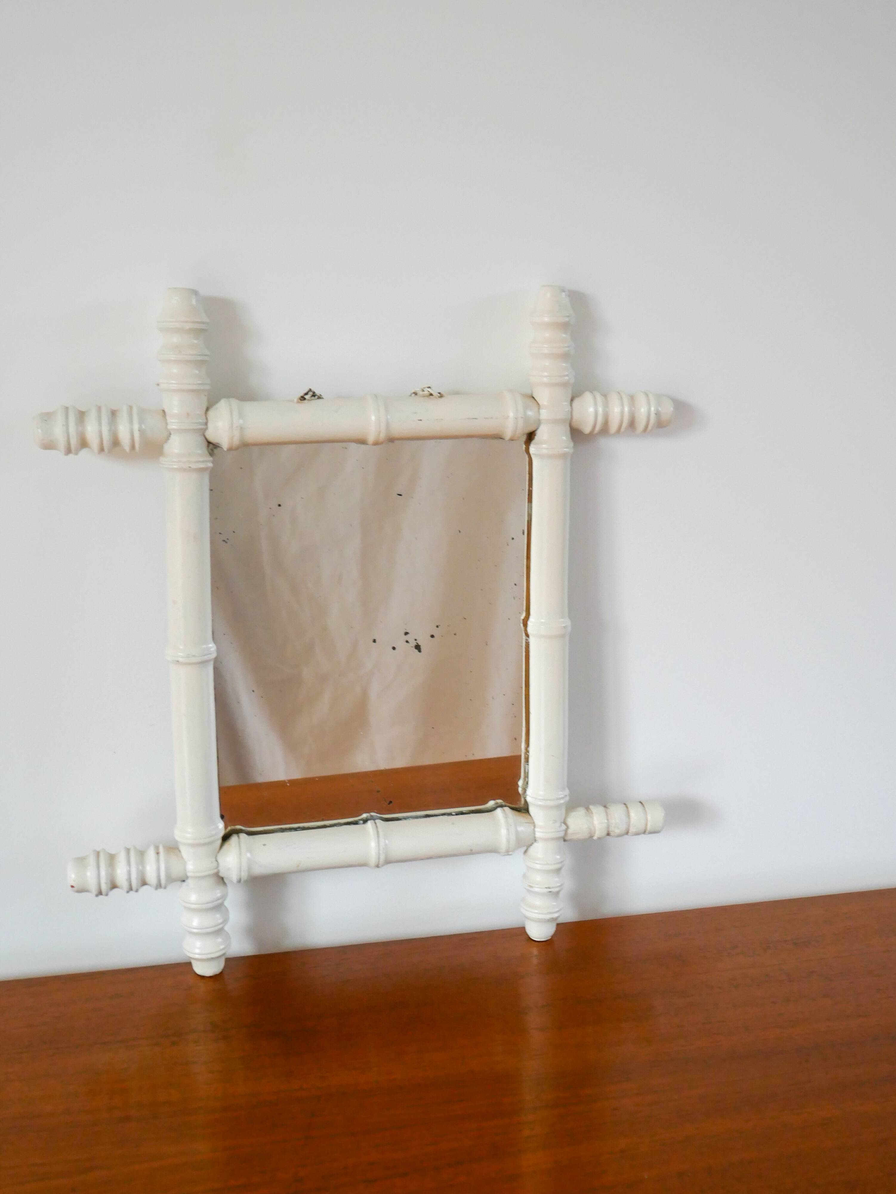 White bamboo effect wooden barber mirror 46 x 31 cm