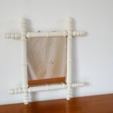White bamboo effect wooden barber mirror 46 x 31 cm