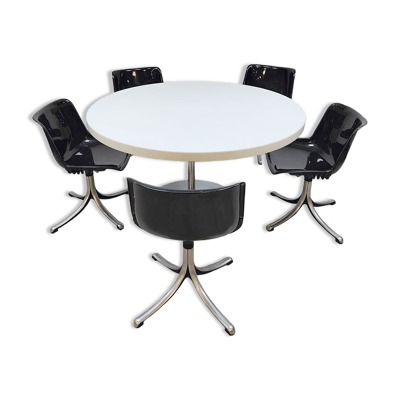Ensemble de bureau de salle à manger du milieu du siècle Chaises Tecno 'Modus'