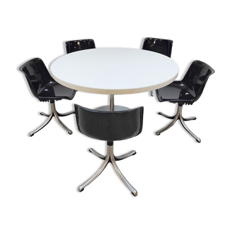 Midcentury dining office set Tecno 'Modus' chairs