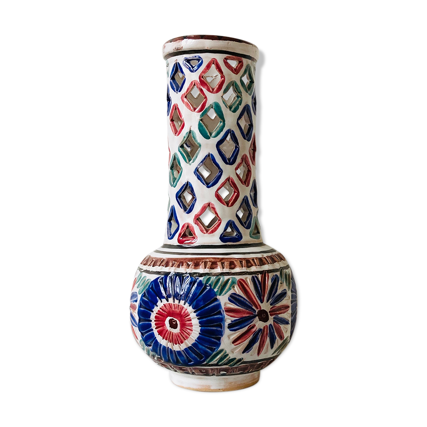 Enamelled terracotta vase