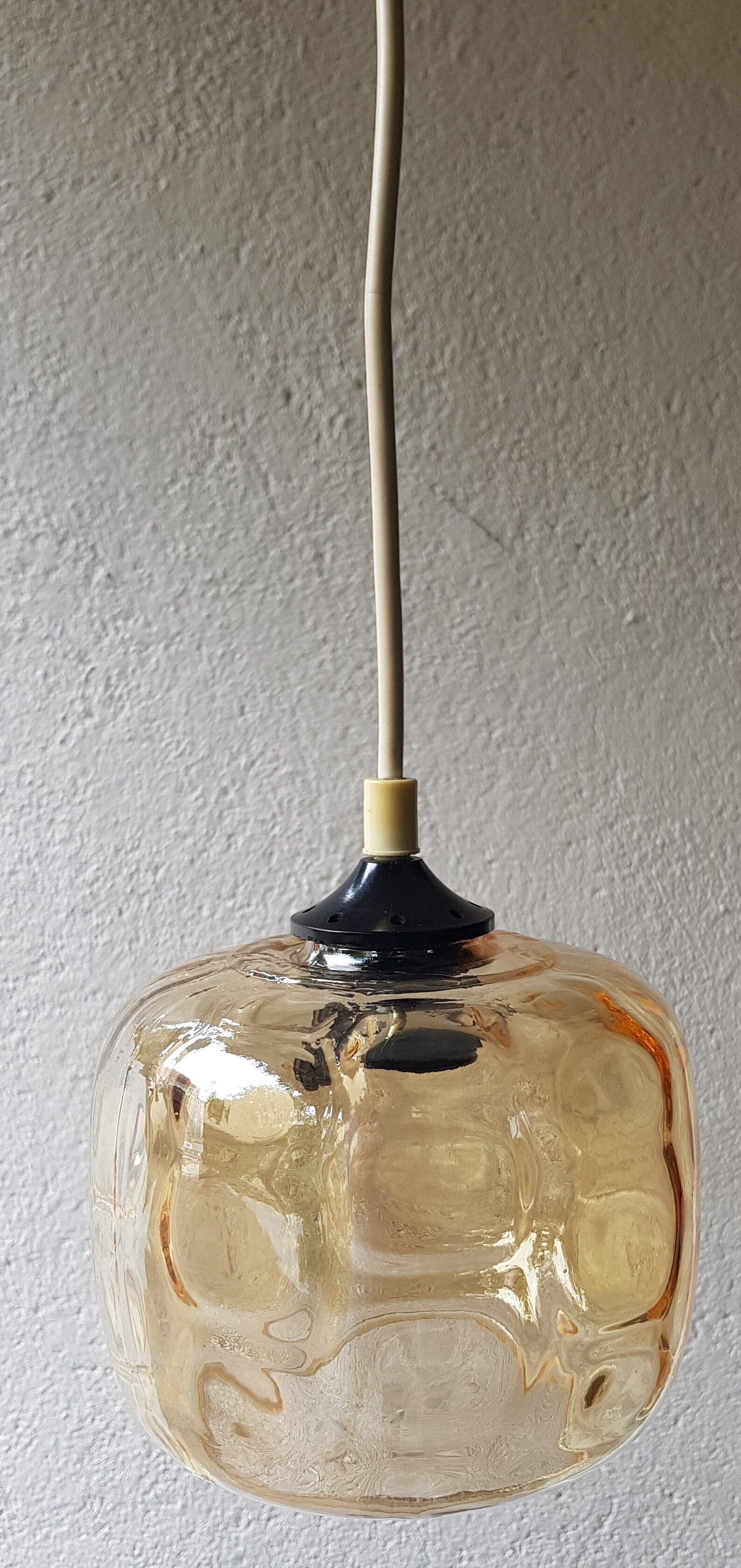 70's amber glass hanging lamp
