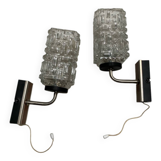 Pair of vintage 60s molded glass wall lights