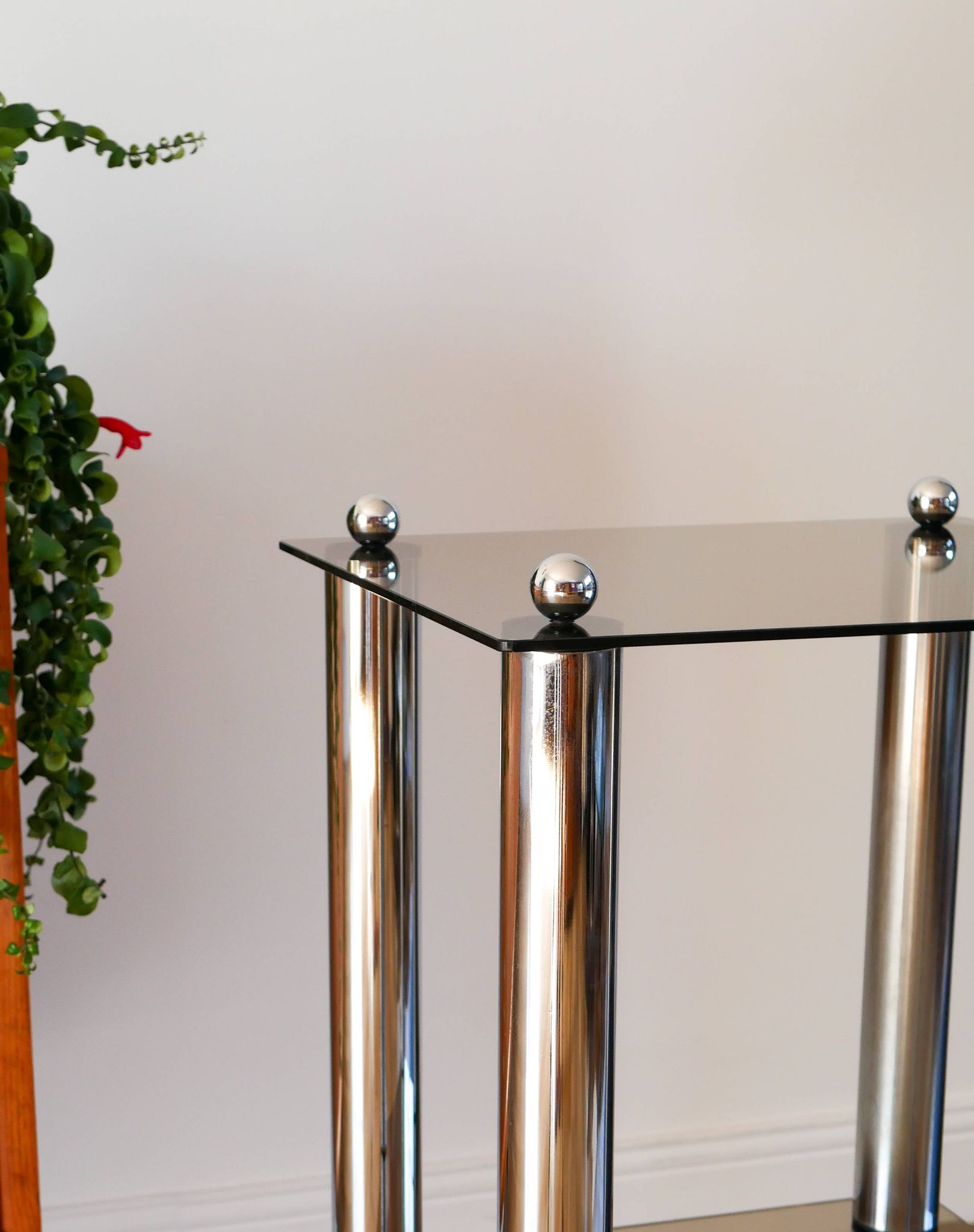 Bolster in chrome and smoked glass, double floors, Design, 1970