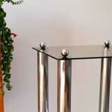 Sellette en chrome et verre fumé, double étages, Design, 1970
