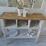 Vintage craft console furniture in pitch pine sublimated in a linen shade.