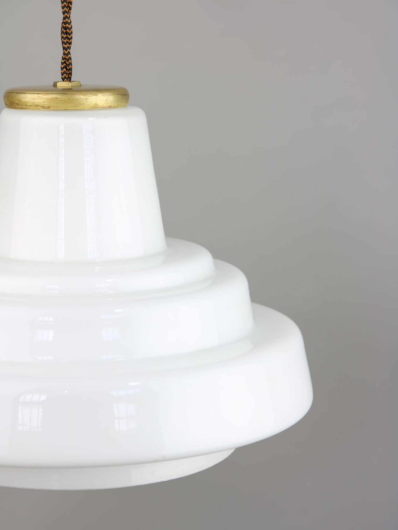Mid-century Brass and Opaline Pendant Lamp, Italy