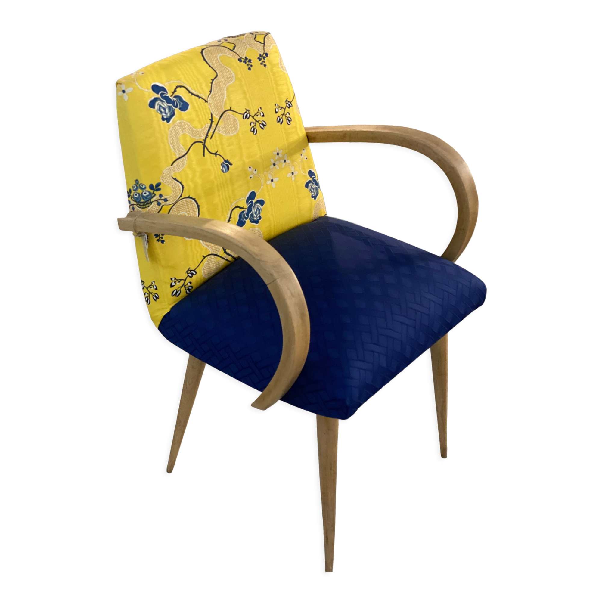 Fauteuil bridge tissu Charles Burger jaune et bleu