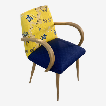 Fauteuil bridge tissu Charles Burger jaune et bleu