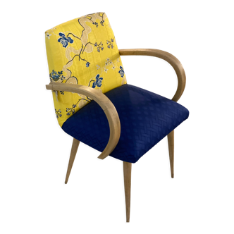 Fauteuil bridge tissu Charles Burger jaune et bleu