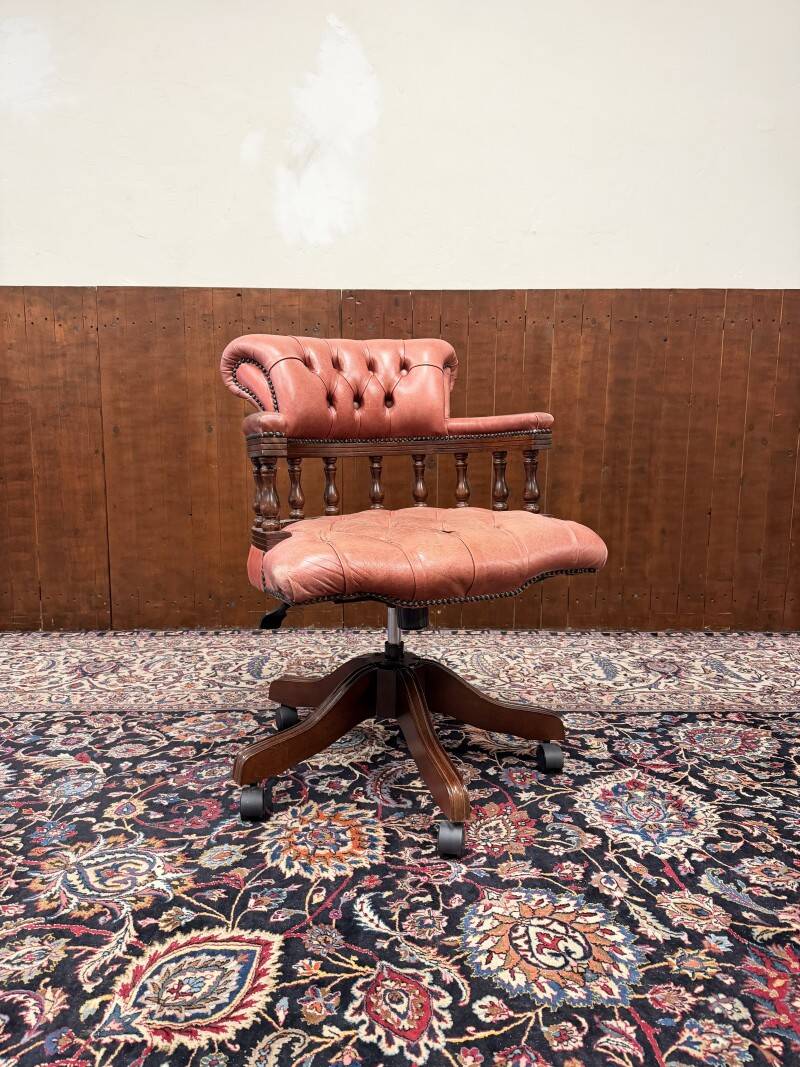 Classic English Chesterfield Desk Chair Salmon Colored