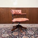 Classic English Chesterfield Desk Chair Salmon Colored