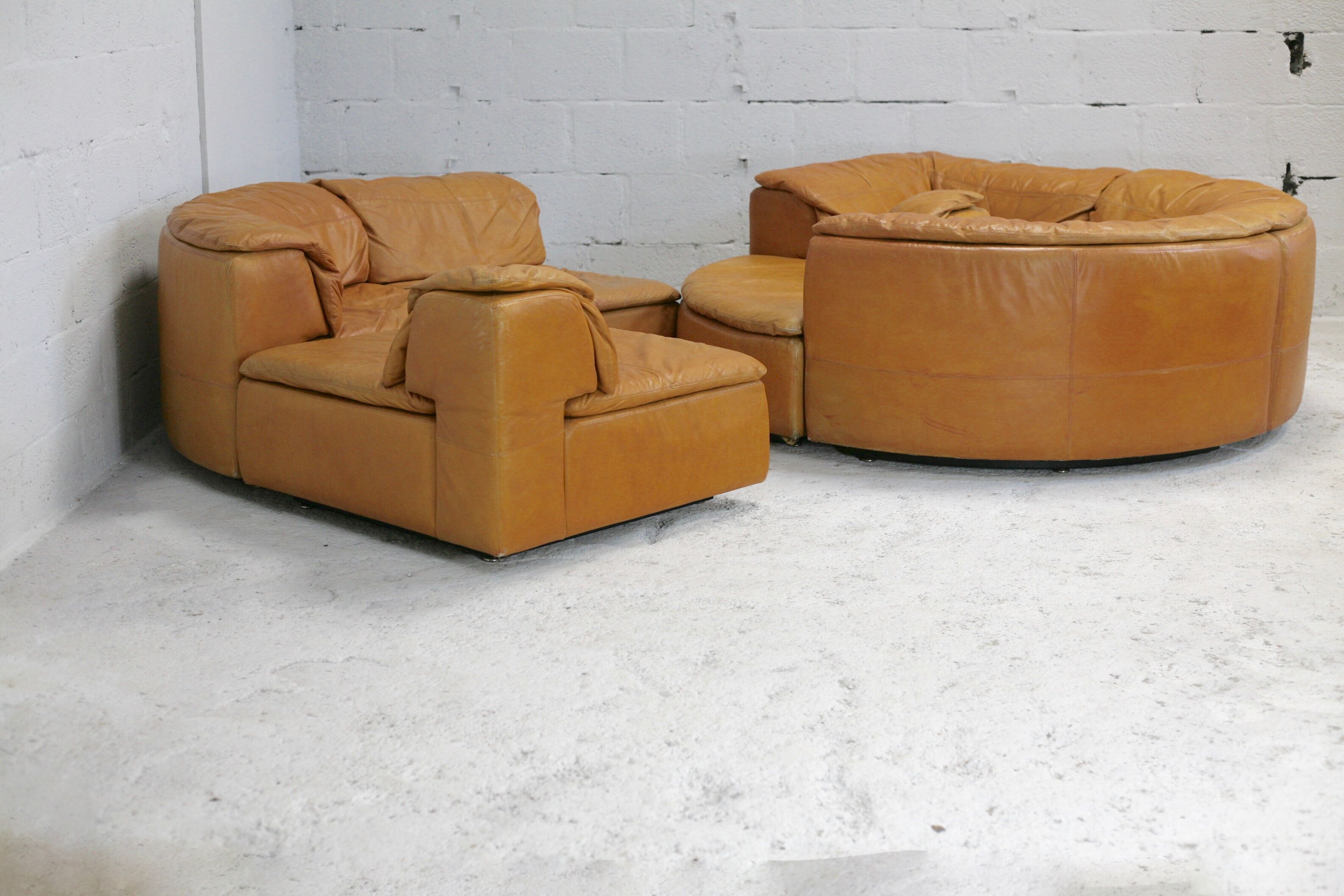 Leather modular sofa, 7 elements, 70s