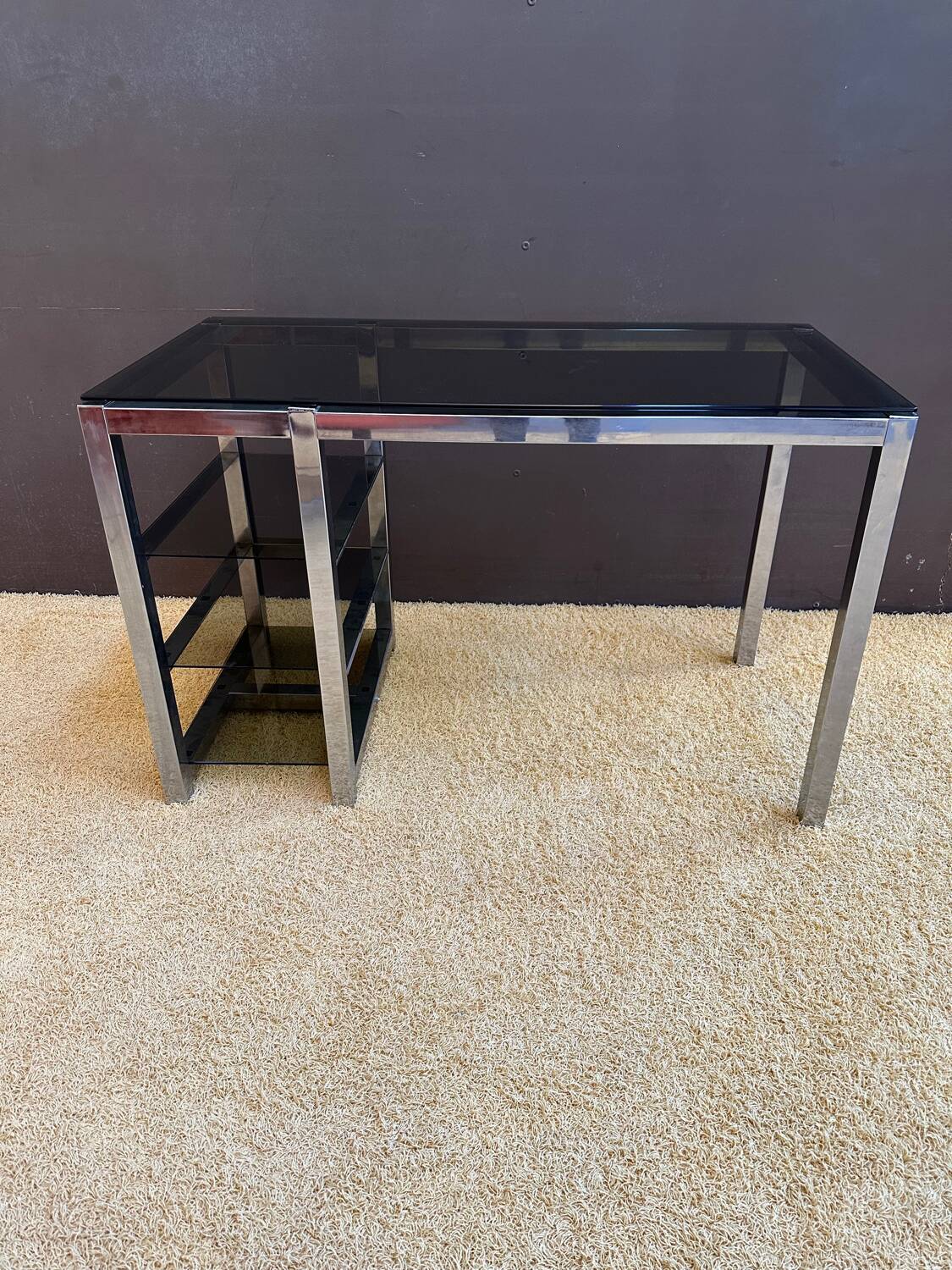 Metal and smoked glass desk