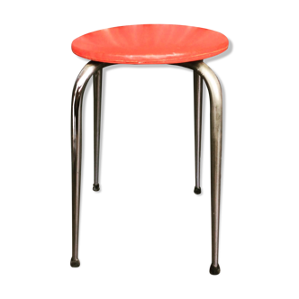 Tabouret rond en skaï rouge