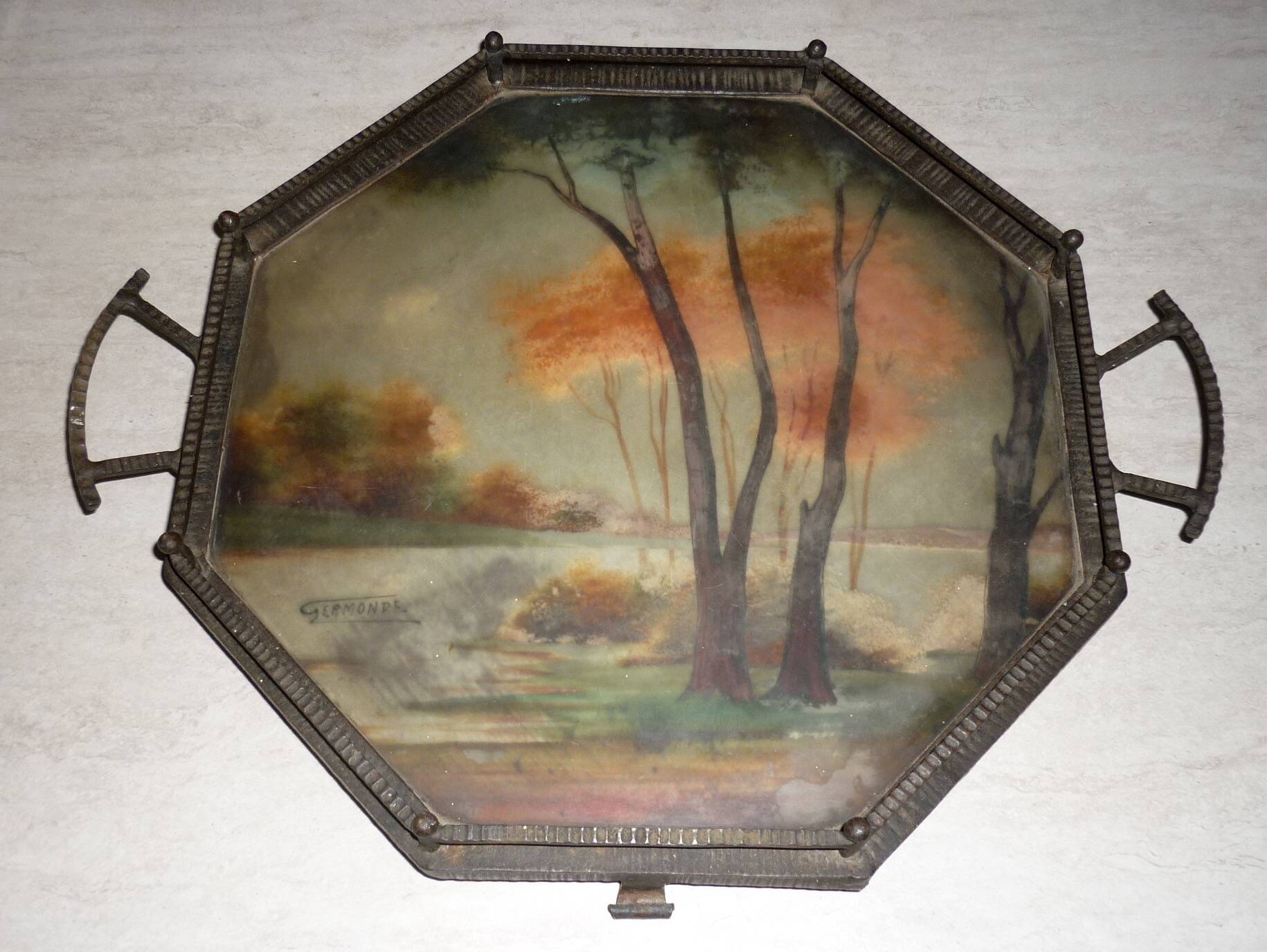 Art Deco hammered iron plateau or centrepiece table signed Germonde.