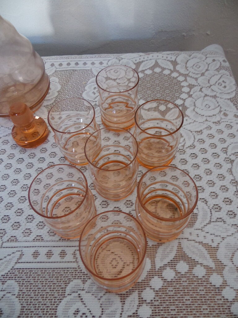 Pink glass liquor service