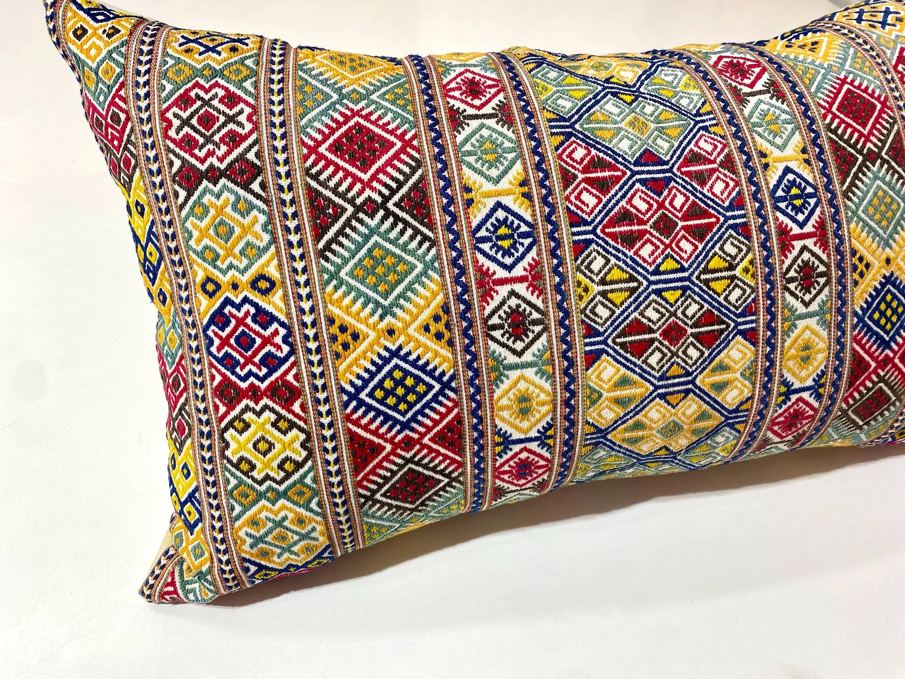 Cretan Greek Hand Embroidery Pillow Cover, 1970s Folk Art Textiles